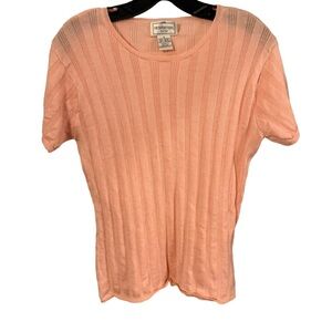 Henri Bendel Women’s Short Sleeve Cotton Ribbed Sweater Light Peach Sz S
